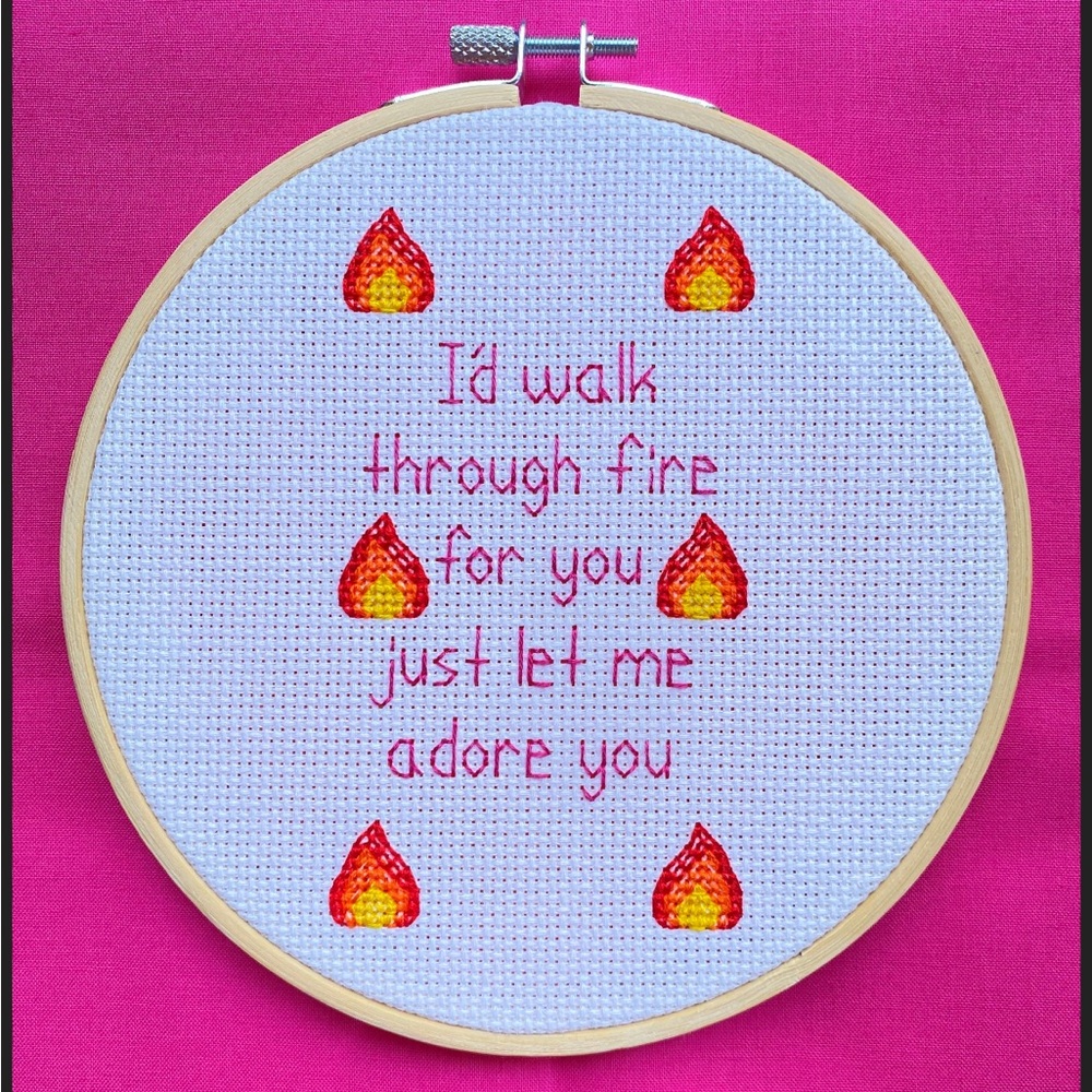Harry Styles Adore You Lyrics Inspired 6-Inch Wooden-Framed Cross Stitch